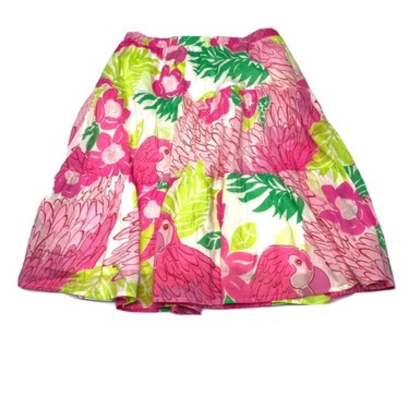 Vintage Lilly Pulitzer Womens Pink Parrot Tropical Pull On Fit and Flare Skirt - Picture 1 of 11